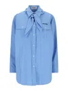 Miu Miu Long-sleeved Poplin Shirt With Scouts Scarf In Blue