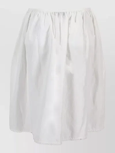 Miu Miu Poplin Skirt Elastic Waist Gathered Pockets Hem In White