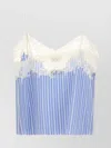 Miu Miu Poplin Top With Embroidered Lace Trim In Blue