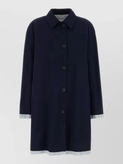 Miu Miu Poplin Trench Coat Contrast Trim Design In Blue