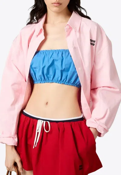 Miu Miu Poplin Tube Top In Blue