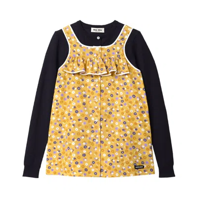Pre-owned Miu Miu Poplin Wool Top 'yellow/purple' | Women's Size 38