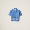 Miu Miu Womens Pervinca Boxy-fit Graphic-pattern Cotton-and-linen Shirt In Blue