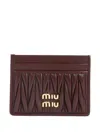 Miu Miu Bordeaux Lamb Leather Cardholder In Brown