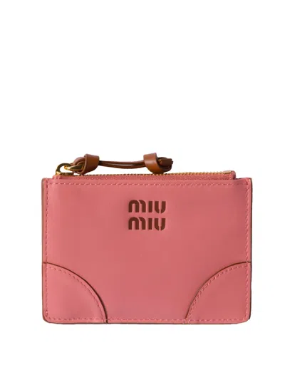 Miu Miu Leather Cardholder With Removable Keychain In Multi