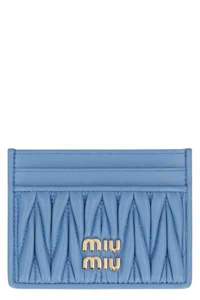 Miu Miu Portacarte In Pelle Matelassé In Blue