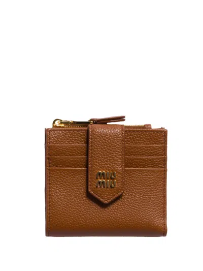 Miu Miu Small Leather Wallet With Coin Purse In Brown