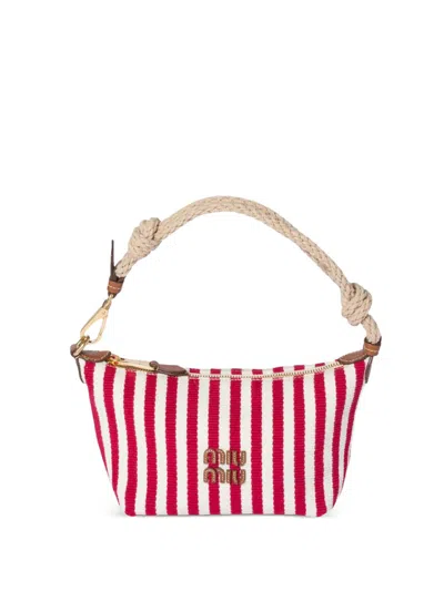 Miu Miu Pouch In Cotton And Leather In Red