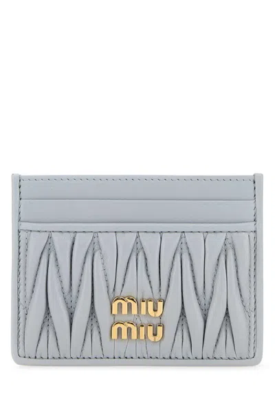 Miu Miu Powder Blue Nappa Leather Card Holder In Perla