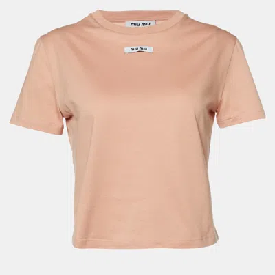 Pre-owned Miu Miu Powder Pink Cotton Logo Label Detail Cropped T-shirt S
