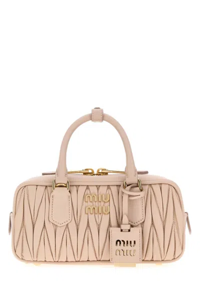 Miu Miu Powder Pink Leather Arcadie Handbag In Brown