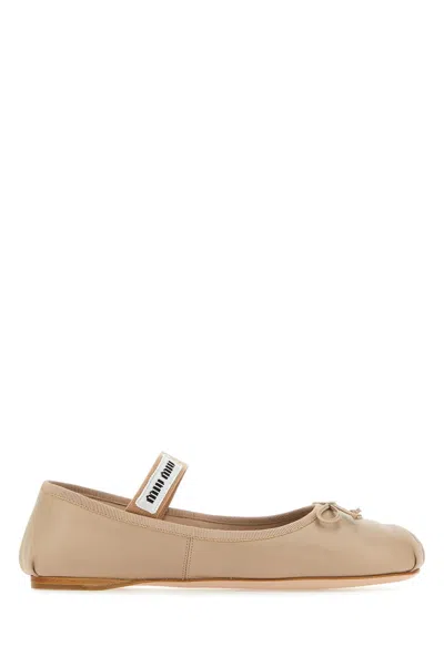 Miu Miu Powder Pink Leather Ballerinas