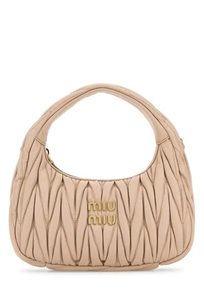 Miu Miu Powder Pink Nappa Leather Wander Handbag In Blue