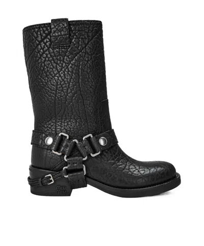 Miu Miu Premium Leather Ankle Boots In Black