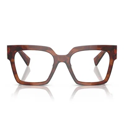Miu Miu Prescription Glasses Mu04 Uv 11 Q1 O1 Striped Tobacco/transparent Women In Brown