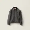 Miu Miu Prince Of Wales Check And Bonded Jersey Blouson Jacket In Gray