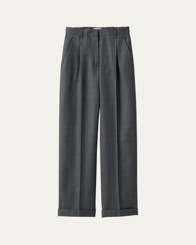 Miu Miu Prince Of Wales Check Wide Leg Wool Pants In Gray