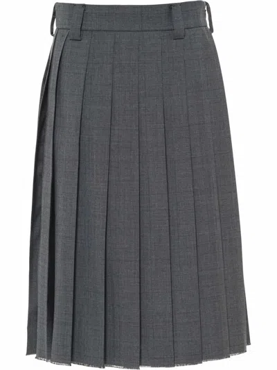 Miu Miu Prince Of Wales Check Wool Skirt In Grey