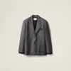 Miu Miu Prince Of Wales Checked Wool Jacket In Slate Gray