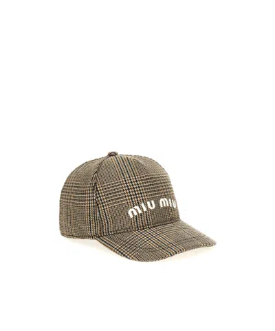 Miu Miu Prince Of Wales-pattern Virgin-wool Cap In Nude