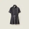 Miu Miu Prince Of Wales Pleated Short Dress In Gray