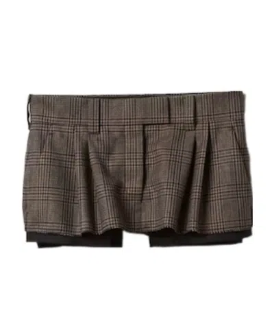 Miu Miu Prince Of Wales Virgin Wool Miniskirt In Brown