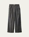 Miu Miu Prince Of Wales Wide Leg Wool Trousers With Elastic Waistband In Ardesia