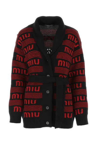 Miu Miu Embroidered Cashmere Oversize Cardigan In Red