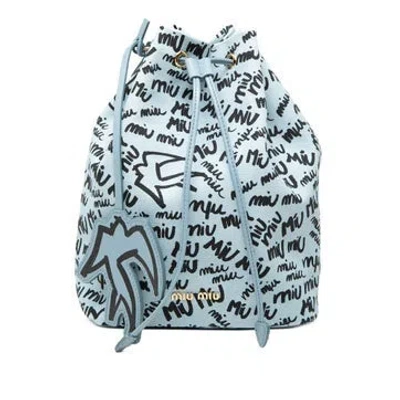 Pre-owned Miu Miu Printed Canvas Drawstring Pouch In Blue