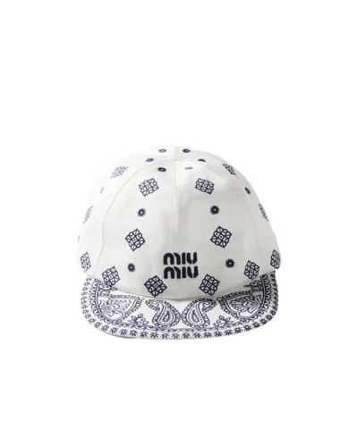 Miu Miu Printed Cotton Baseball Cap In White