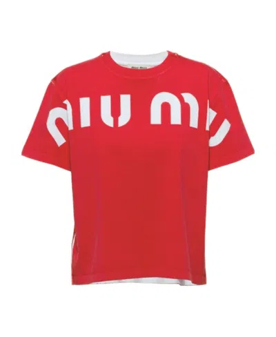 Miu Miu Logo-print Cotton T-shirt In Red