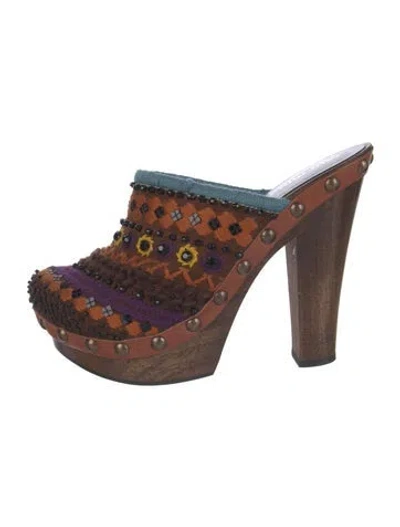 Pre-owned Miu Miu Printed Crystal Embellishments Mules In Brown