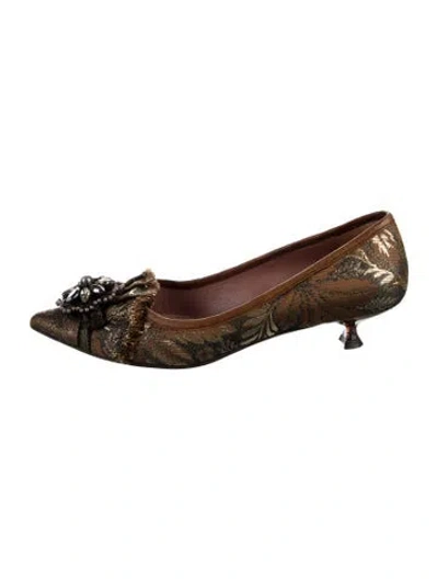 Pre-owned Miu Miu Printed Crystal Embellishments Pumps In Brown