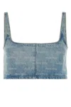 MIU MIU PRINTED DENIM CROP-TOP