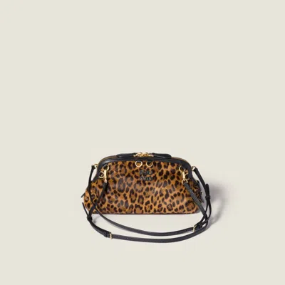 Miu Miu Printed Leather Clutch In Brown