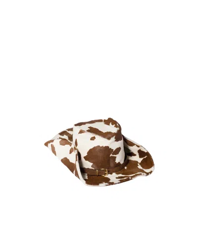 Miu Miu Printed Leather Cowboy Hat In Brown