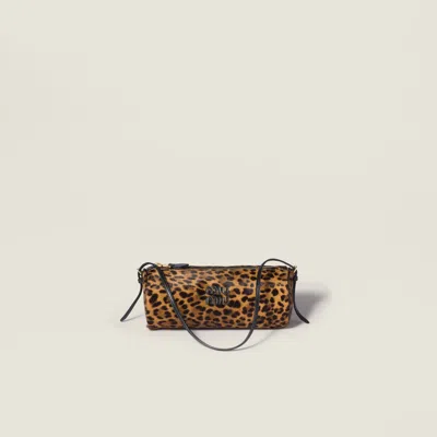Miu Miu Printed Leather Pouch In Brown