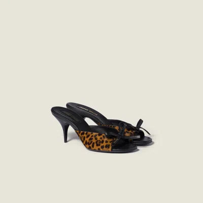 MIU MIU PRINTED LEATHER SANDALS WITH BOW