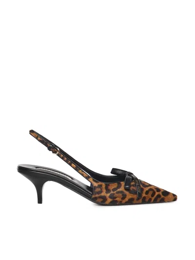 Miu Miu Printed Leather Slingback Pump With Bow In Animal Print