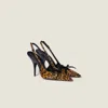 Miu Miu Printed Leather Slingback Pumps With Bow In Blue