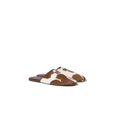Miu Miu Printed Leather Slippers In Brown