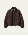 Miu Miu Printed Logo Leather Collar Oversized Down Jacket In Brown
