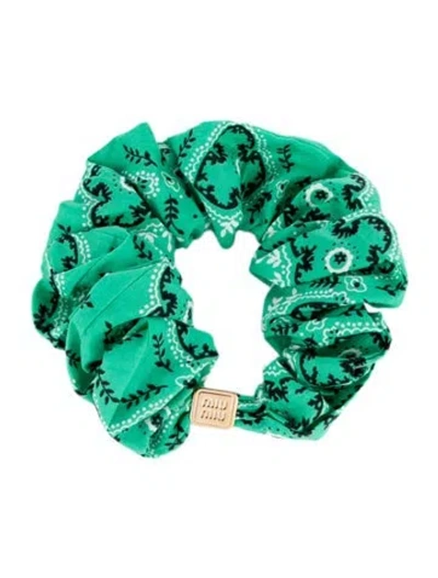 Pre-owned Miu Miu Printed Logo Scrunchie In Green