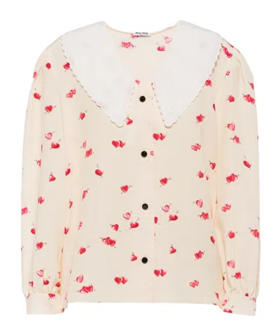 Miu Miu Printed Marocain Shirt In Nude