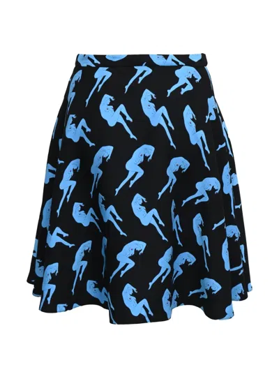 Pre-owned Miu Miu Printed Mini Skater Skirt In Black