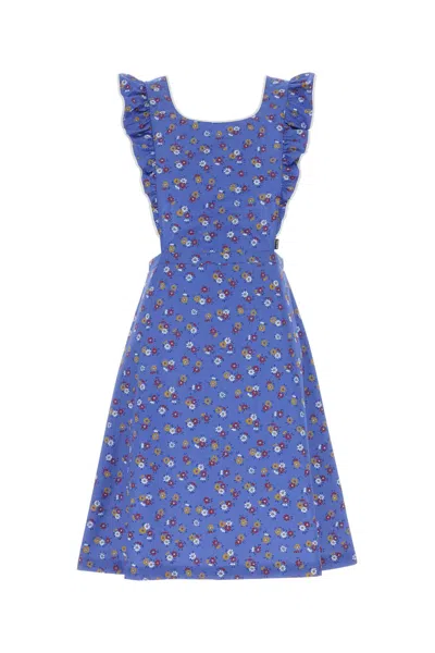 Miu Miu Printed Poplin Dress In Blue