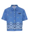 Miu Miu Printed Poplin Shirt In Blue