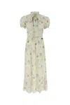 Miu Miu Silk Dress With Floral Print And Tie Waist In Multi