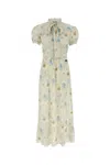 Miu Miu Silk Dress With Floral Print And Tie Waist In Multi