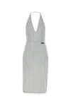 Miu Miu Striped Silk Halter Dress With Back Slit In Gray